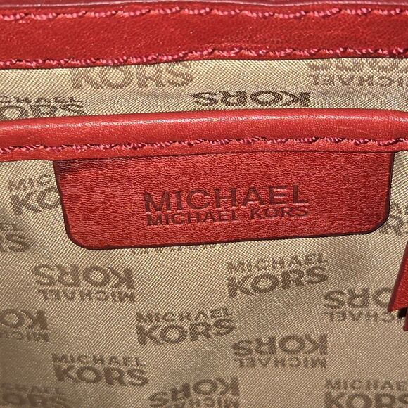 Michael Kors Chandler Collection Red Leather Turn Lock Shoulder Bag 13"X12"X5" - Picture 10 of 15